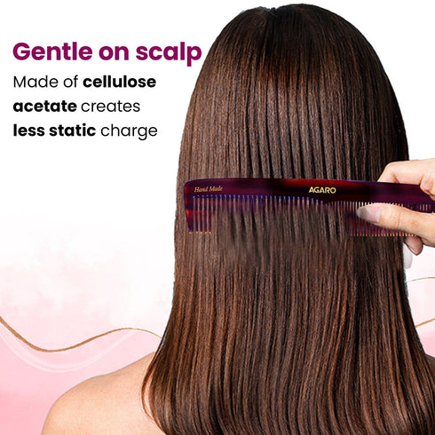 AGARO Hand Made Cellulose Acetate Comb HMC78, All Fine Tooth Dressing Comb, Smooth Rounded Teeth, Hair Styling, Hair Brushing, Hair Dressing, Brown